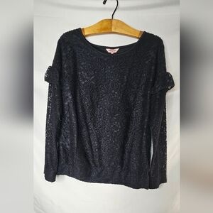 Juicy Couture  Black Lace Top Blouse XL NWT Long Sleeve Ruffle  Whimsy Goth